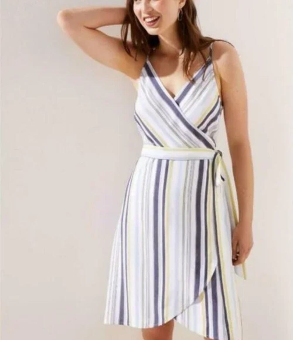 NWT LOFT Ann Taylor Women's Summer Casual Striped Wrap Dress 8